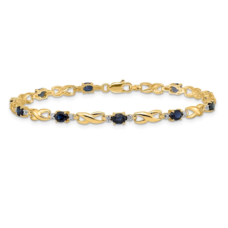 14k Yellow Gold and Rhodium Over 14k Yellow Gold Diamond and Oval
Sapphire Bracelet