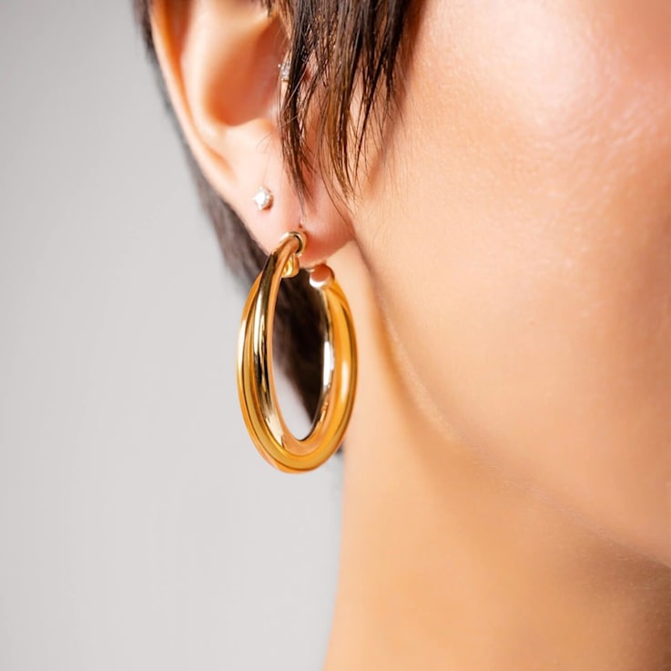 14K Yellow Gold Over Sterling Silver Acrylic Crossover Hoop Earrings in Honey