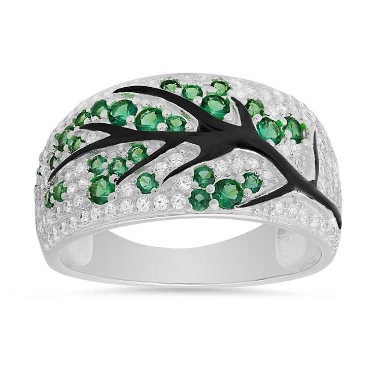 Green And White Cubic Zirconia With Black Enamel Rhodium Over Silver
Tree Of Life Ring 1.05ctw