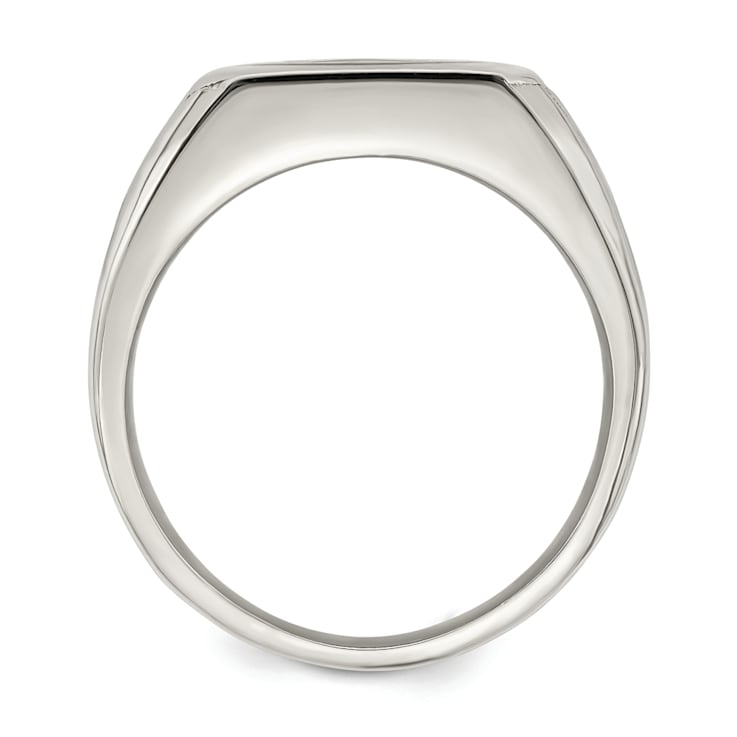 Stainless Steel Polished with Black Enamel Signet Ring - 1B8QMA
