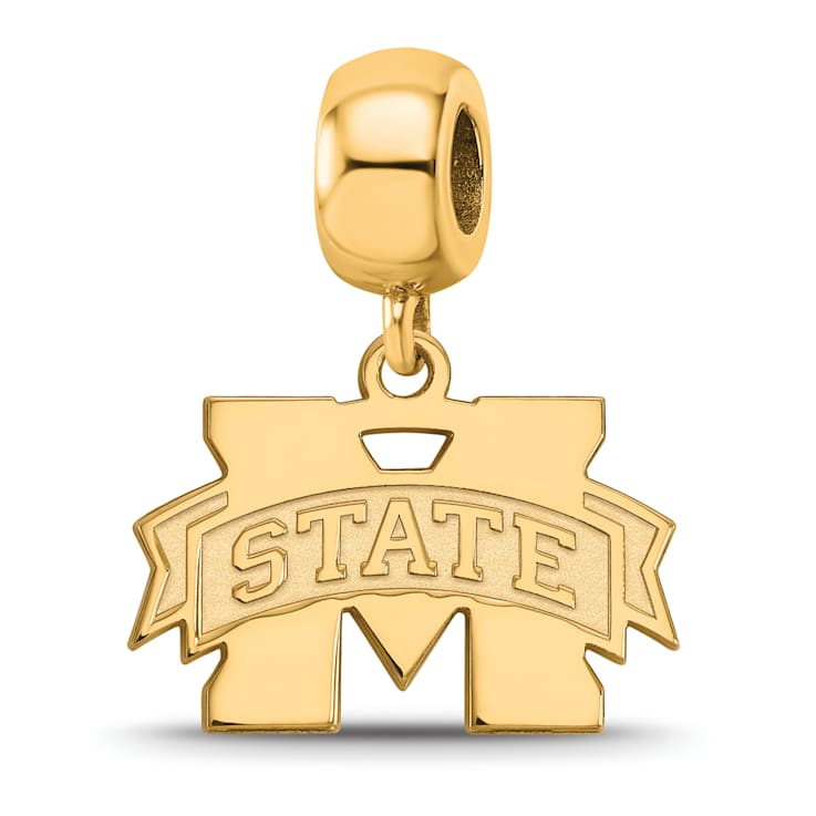 14K Yellow Gold Over Sterling Silver LogoArt Mississippi State
University Small Dangle Bead