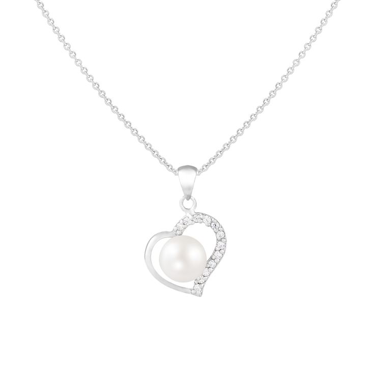 7-7.5mm Button White Cultured Freshwater Pearl and CZ Rhodium Over
Sterling Silver Pendant