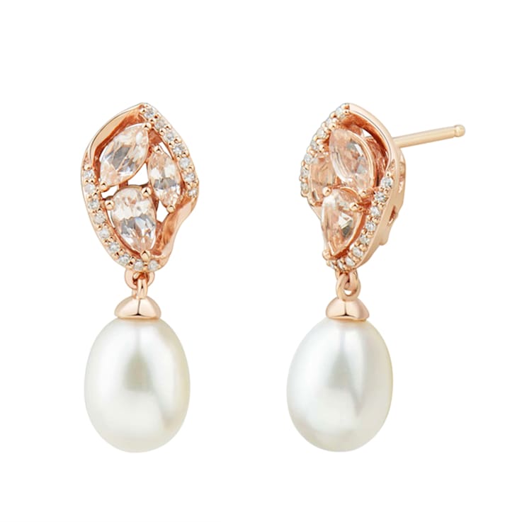 7-7.5mm Oval White Freshwater Pearl with Morganite and Diamond Accents
14K Rose Gold Drop Earrings