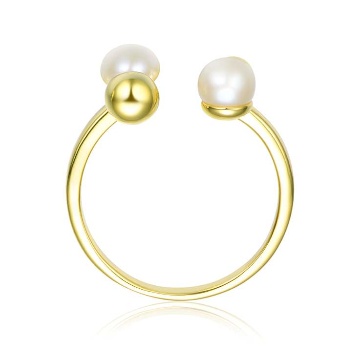 Freshwater Pearl Open Statement Ring In 14K Gold Over Sterling Silver