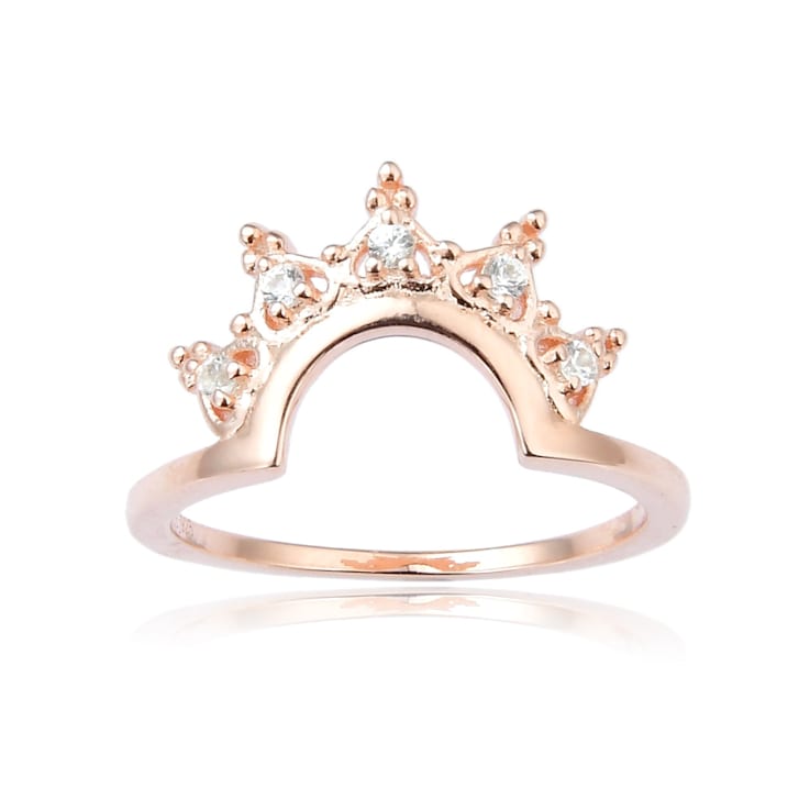 White Sapphire 14K Rose Gold Over Sterling Silver Crown Design Ring
Guard, 0.10ctw