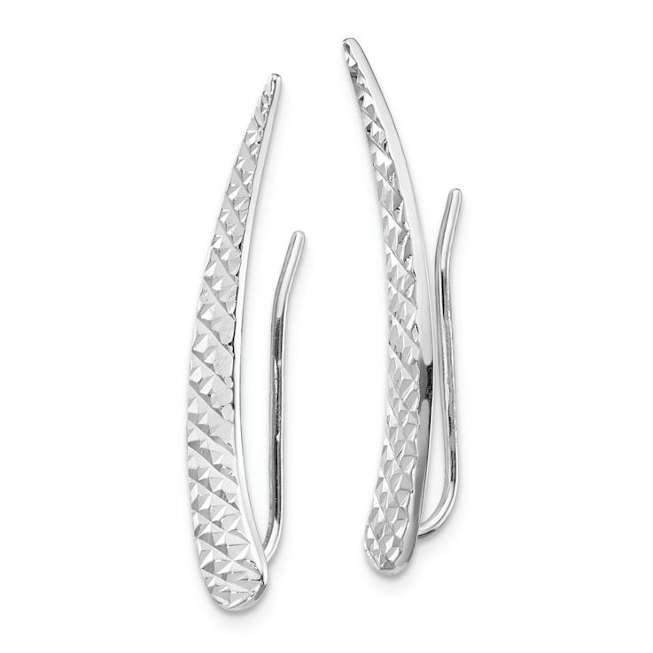 Rhodium Over 14k White Gold Polished and Textured Ear Climber Earrings