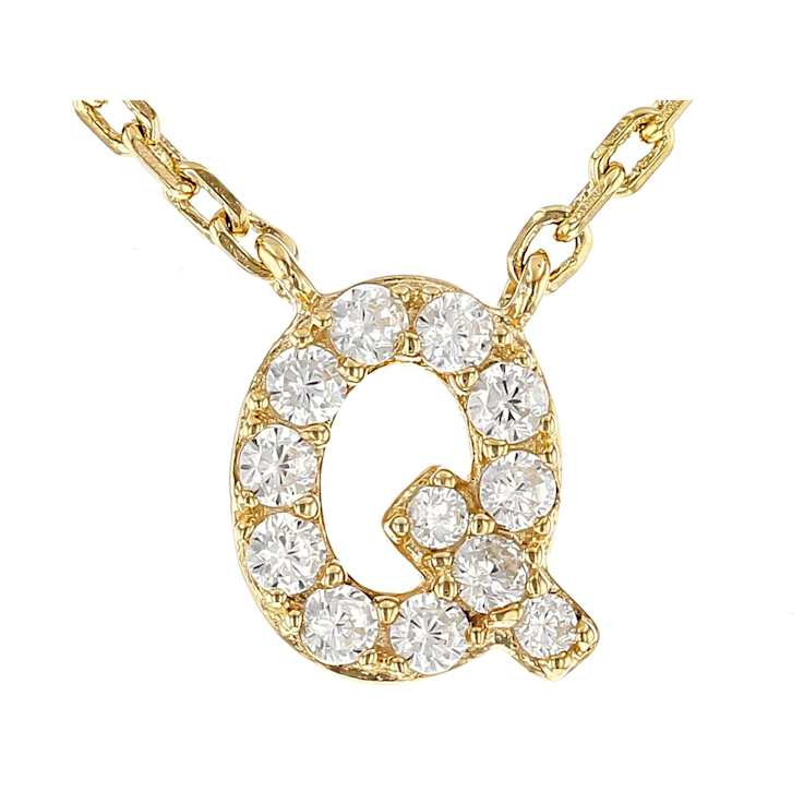 CZ Initial Q Station Necklace In 18K Gold Over Sterling Silver 0.17ctw