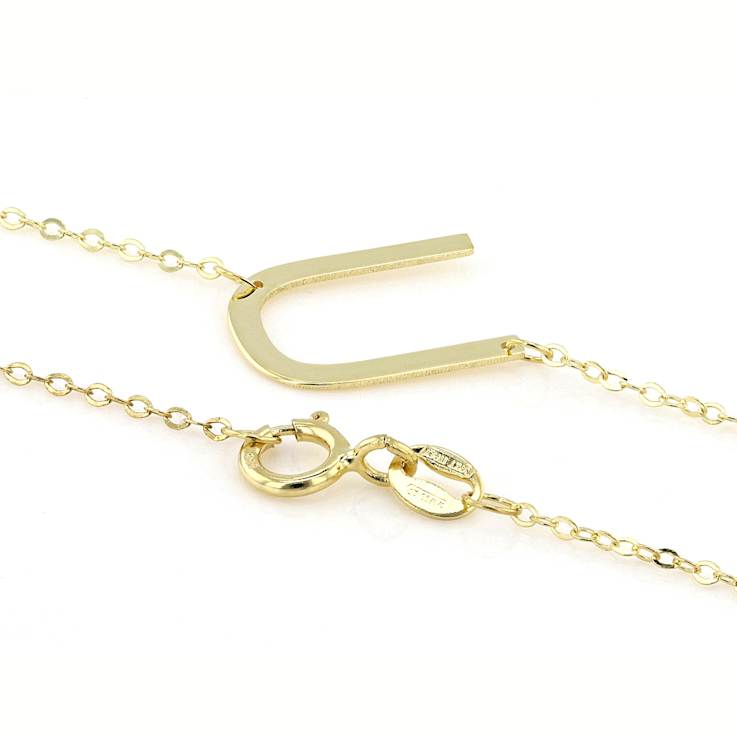 Sideways Initial U Necklace In Solid 14K Yellow Gold 18 Inch