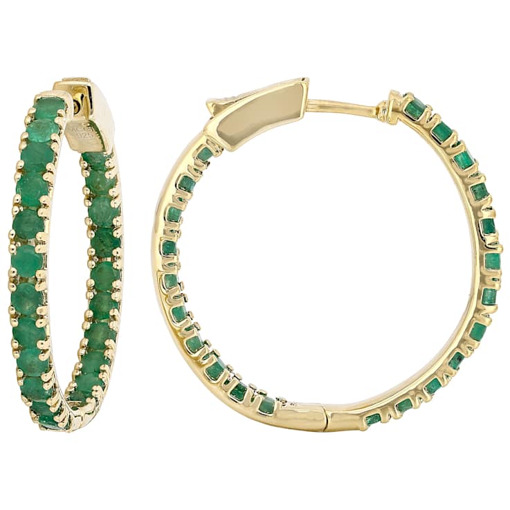 Emerald Inside-Out Hoop Earrings In 18K Gold Over Sterling Silver 3.78ctw