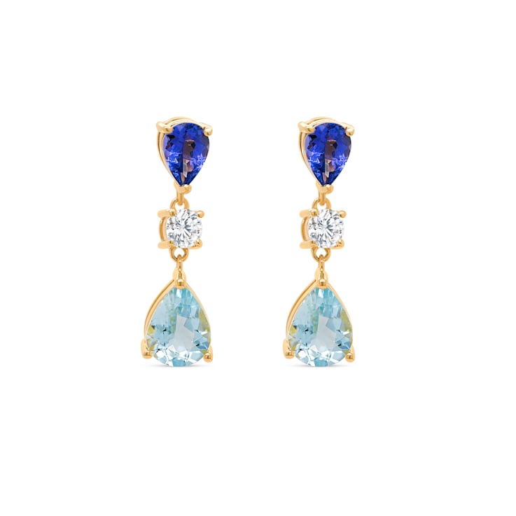1.43ctw Pear Tanzanite and Aquamarine Rhodium Over Sterling Silver Earrings