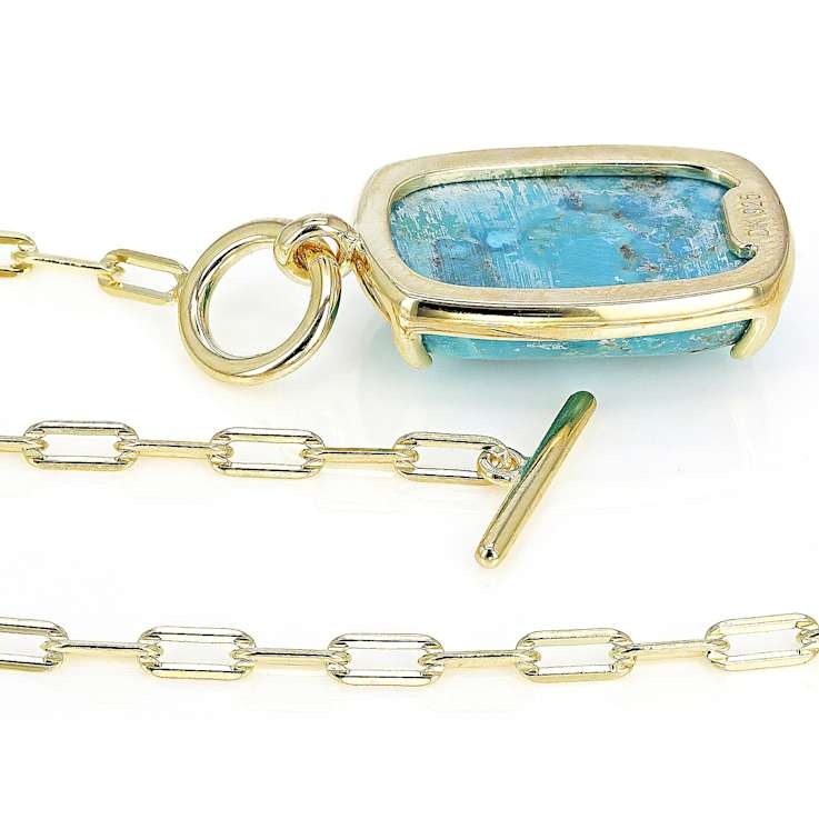 Turquoise Rectangular Cushion Pendant On Paperclip Chain In 18K Gold
Over Sterling Silver