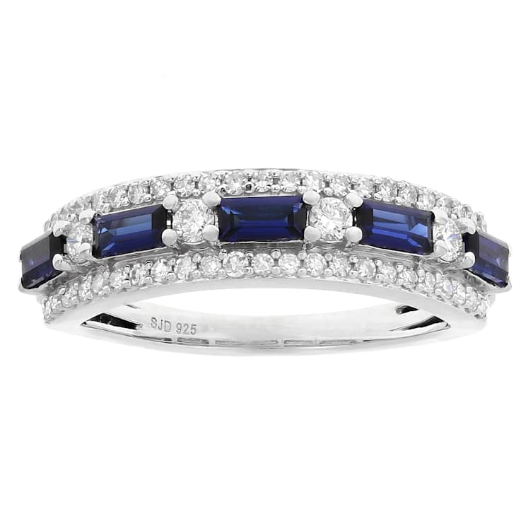 Polished Lab-Created Sapphire And Lab-Grown Diamond Band Ring In
Sterling Silver