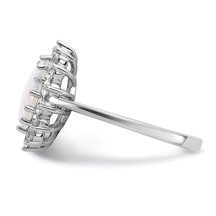 Rhodium Over Sterling Silver Lab Created Opal and Cubic Zirconia Oval
Halo Ring