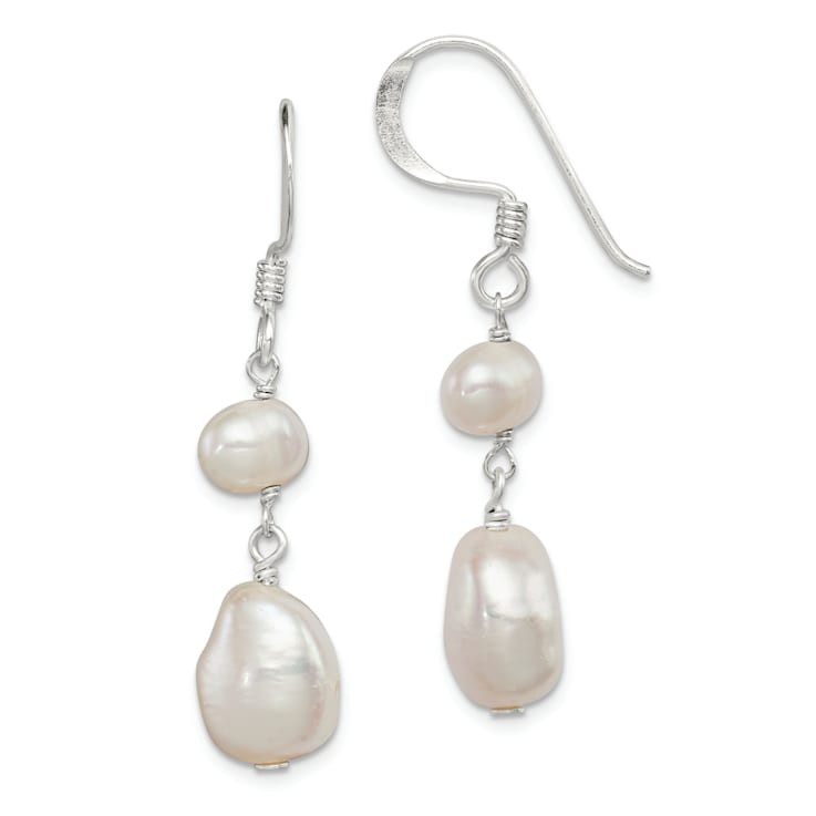 Sterling Silver Polished White Freshwater Cultured Pearl Dangle Earrings