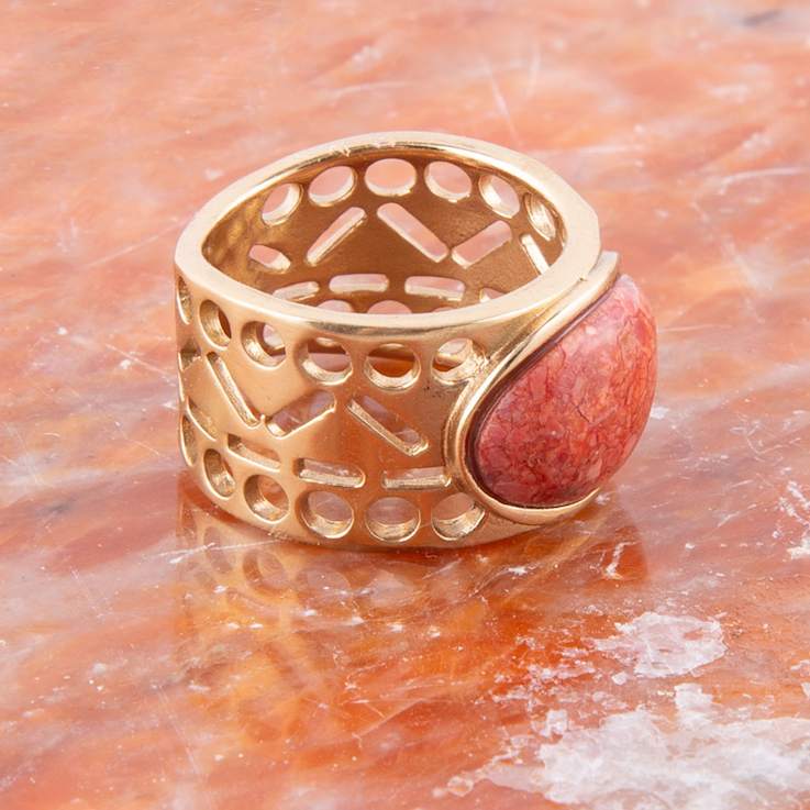 Barse Jewelry Orange Sponge Coral Gold Tone Pharaoh Ring