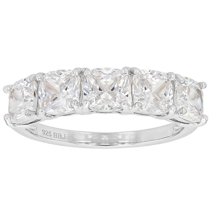 CZ Princess Cut and Eternity Band Ring Set in Rhodium Over Sterling Silver