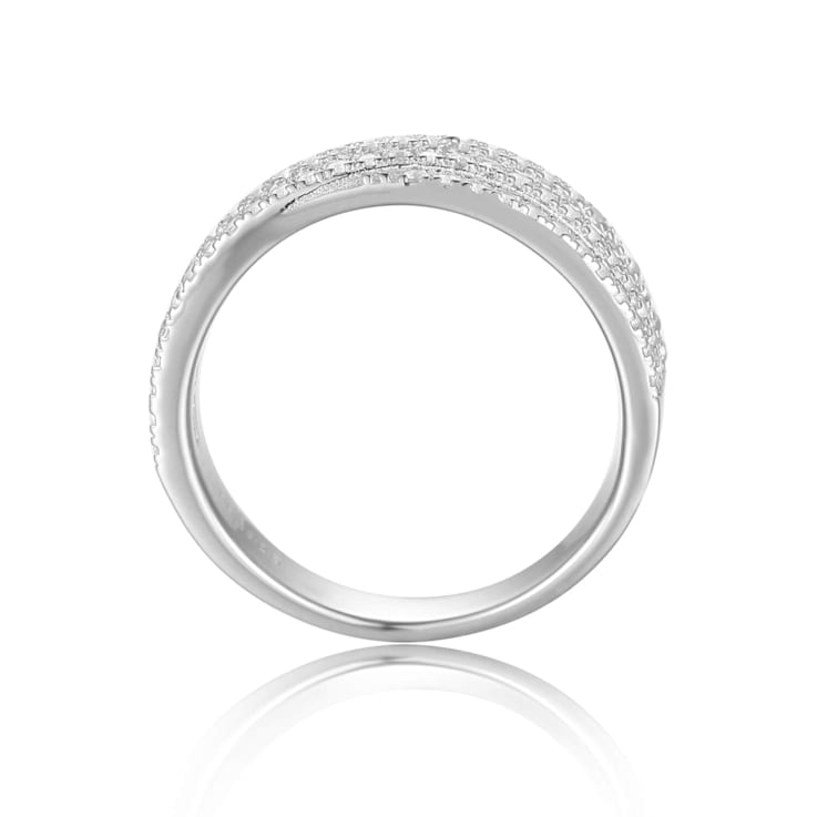 Baguette and Round White Topaz Sterling Silver Crossover Band Ring, 1.25ctw