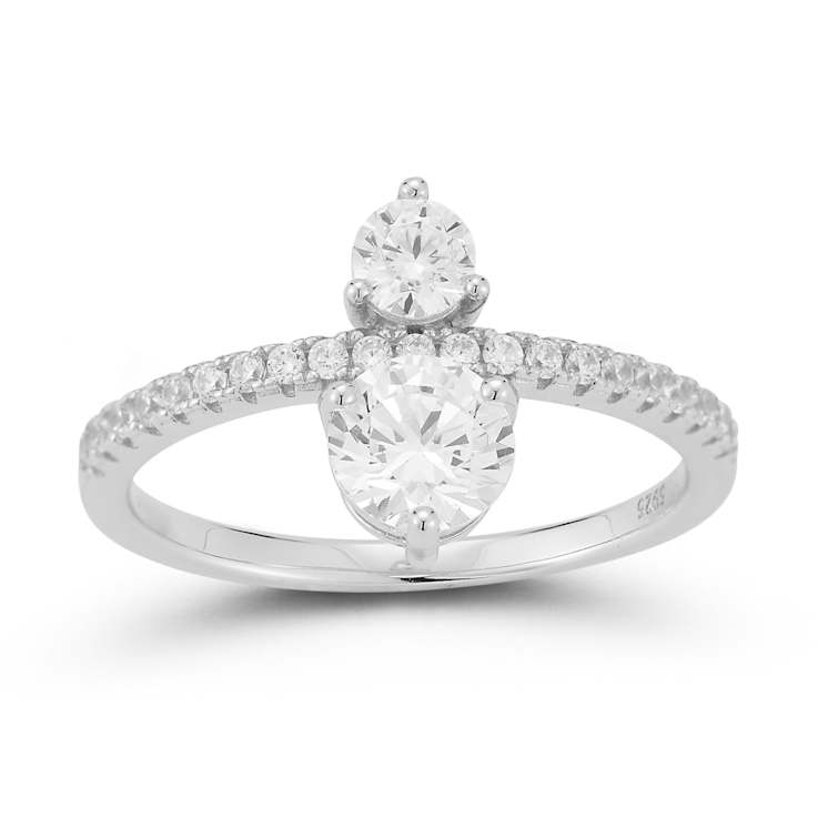 Rachel Zoe CZ Two-Stone Ring in Rhodium Over Sterling Silver