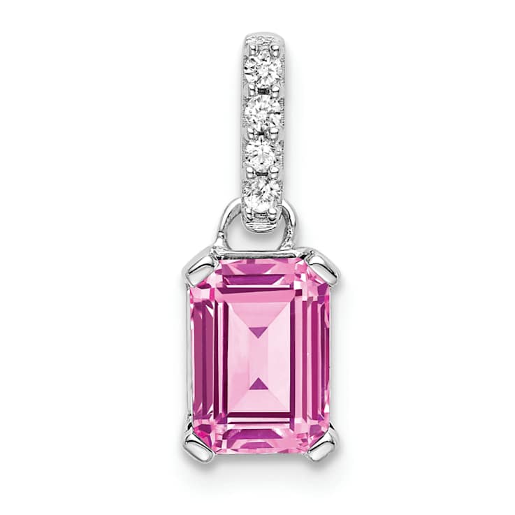 Rhodium Over 10k White Gold 1 ctw Lab Created Pink Sapphire and Accent
Diamond Pendant
