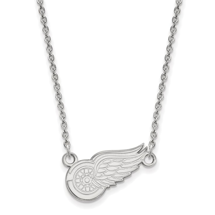 Rhodium Over Sterling Silver NHL LogoArt Detroit Red Wings Pendant Necklace