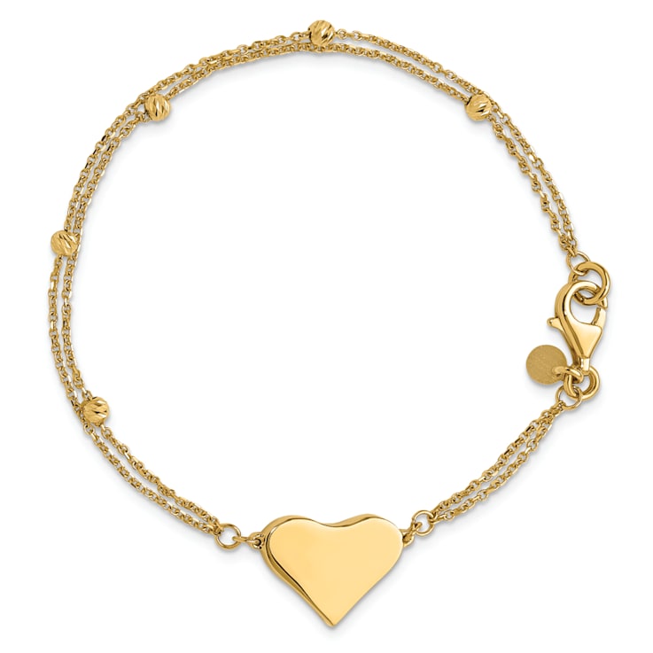 14K Yellow Gold Polished and Diamond-cut Heart Beaded 2-Strand Bracelet