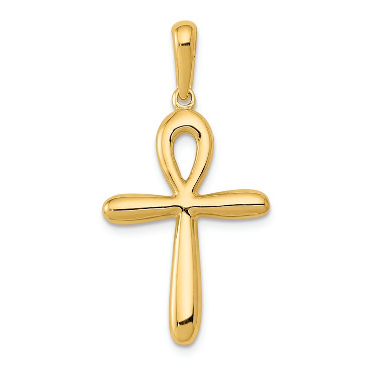 14k Yellow Gold Polished Ankh Cross Pendant