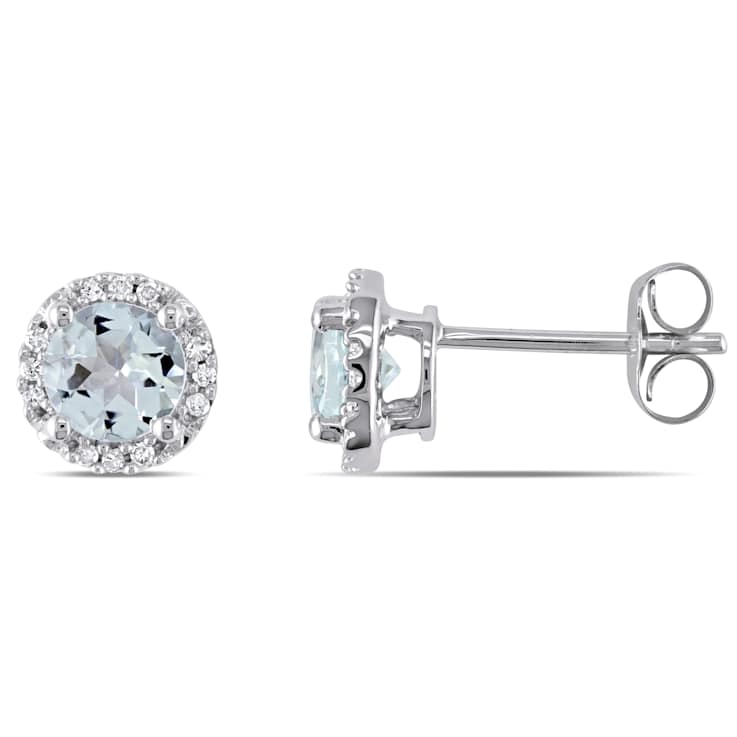 Aquamarine and Diamond 10K White Gold Earrings 0.87ctw