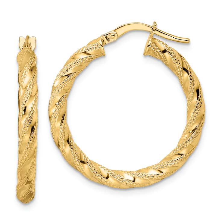 14k Yellow Gold 1 1/16" Polished Twisted Hoop Earrings