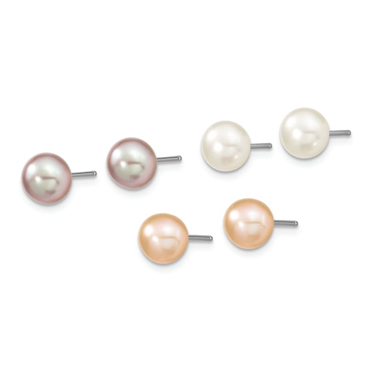 Rhodium Over Sterling Silver Multi-color Freshwater Pearl
Necklace/Bracelet/Earring Set