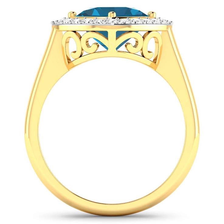 Cushion Cut London Blue Topaz and White Diamond 14K Yellow Gold Halo
Ring 2.39 ctw