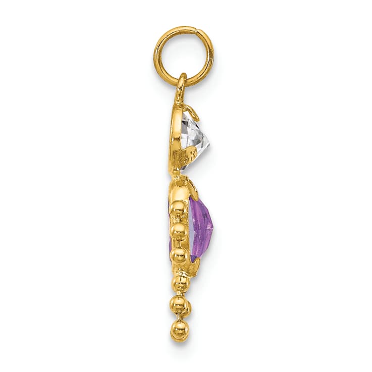 10k Yellow Gold Purple Amethyst Simulant February Birthstone and Clear
Cubic Zirconia Boy Charm