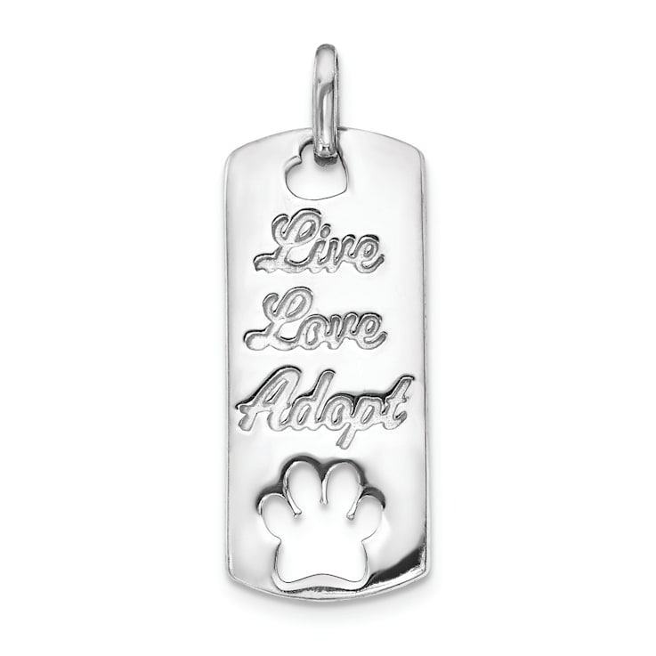 Rhodium Over 14k White Gold Polished Live Love Adopt Paw Dog Tag Pendant