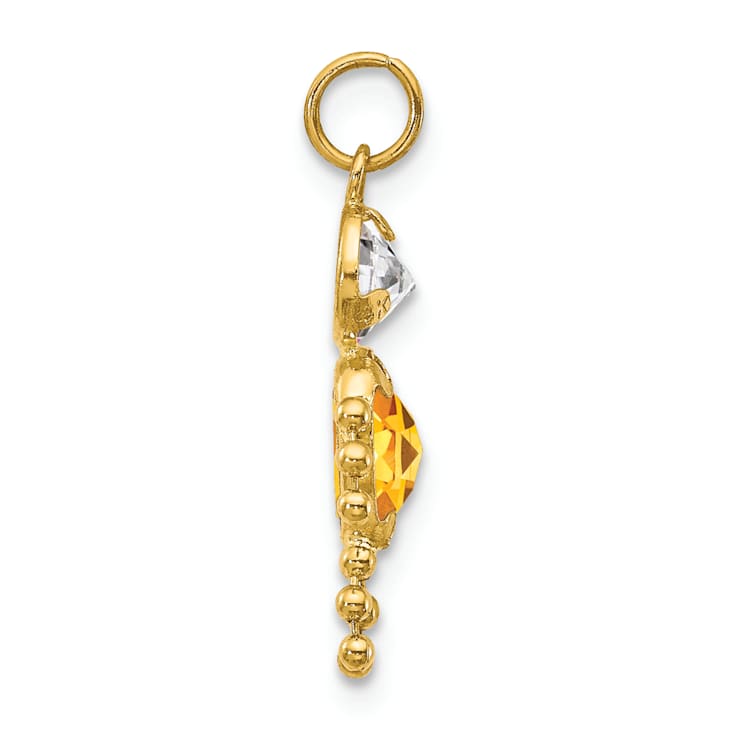 10k Yellow Gold Yellow Citrine Simulant November Birthstone and Clear
Cubic Zirconia Boy Charm
