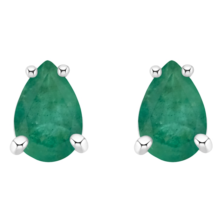 6x4mm Pear Shape Emerald 14k White Gold Stud Earrings