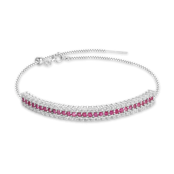Ruby and White Topaz Sterling Silver 3-Row Bolo Bracelet