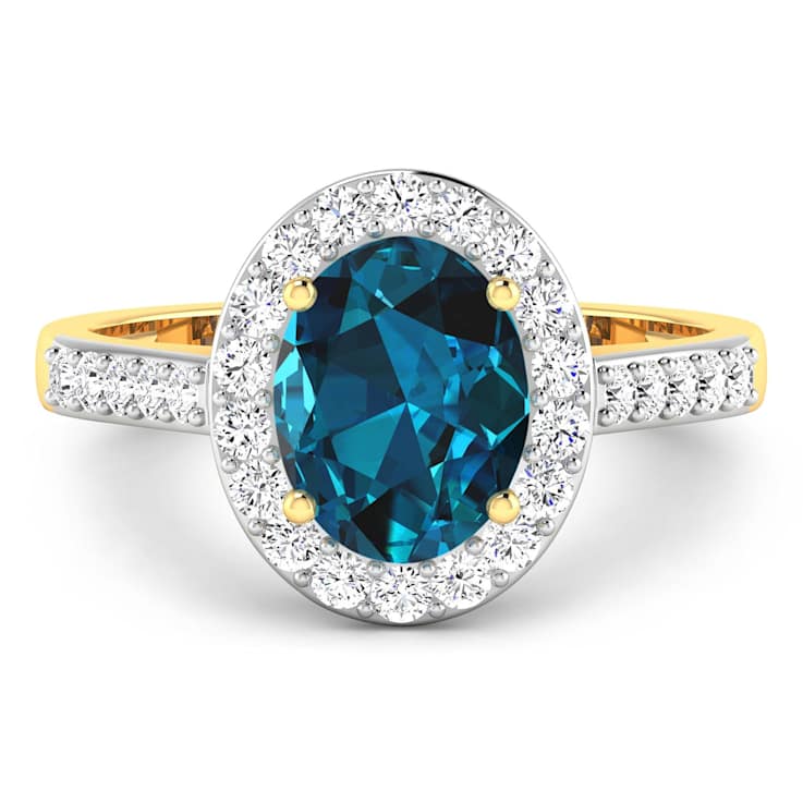 2.29ctw London Blue Topaz and Diamond 14K Yellow Gold Halo Ring