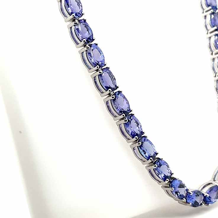 Oval Tanzanite Rhodium Over Sterling Silver Necklace, 47.78 ctw