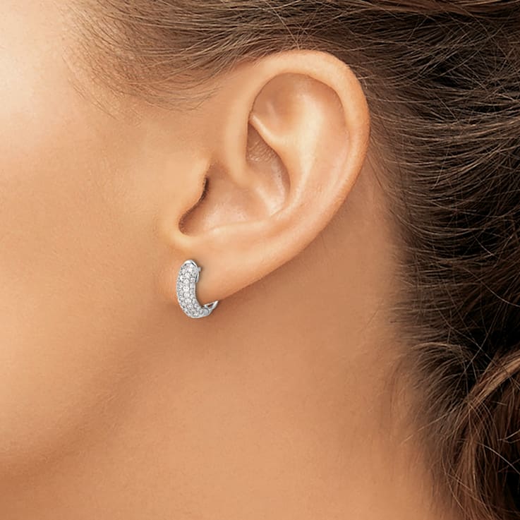 Rhodium Over 14K White Gold Lab Grown Diamond Hinged Hoop Earrings