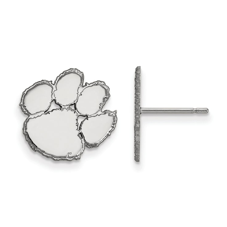 Rhodium Over Sterling Silver LogoArt Clemson University Small Post Earrings