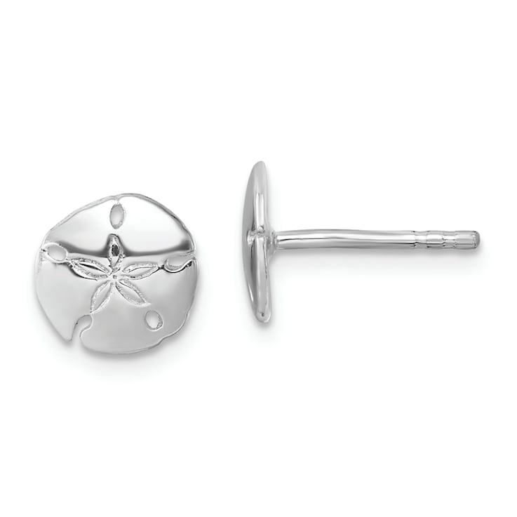 Rhodium Over Sterling Silver Polished Sand Dollar Post Earrings