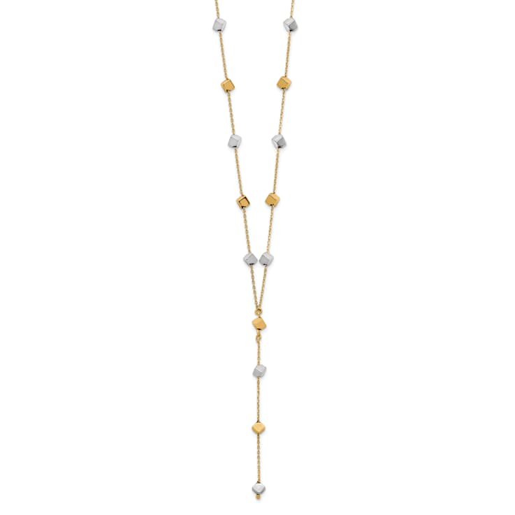 14k Yellow Gold and 14k White Gold Polished Adjustable Beaded Y-Drop
Cable Link 17.5 Inch Necklace
