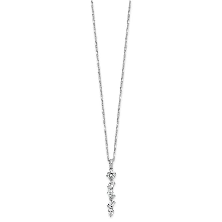Rhodium Over Sterling Silver Polished Fancy Cubic Zirconia With 2 Inch
Extension Necklace