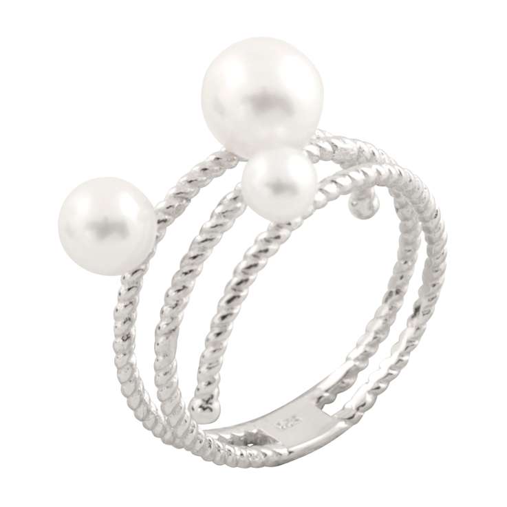 Cultured Freshwater Pearl and CZ Bypass Ring in Sterling Silver