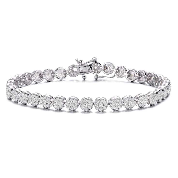 CZ Cluster Tennis Bracelet In Sterling Silver
