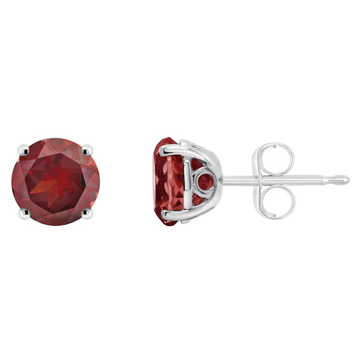 6mm Round Garnet Rhodium Over Sterling Silver Stud Earrings