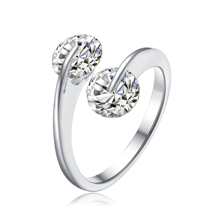 Clear Cubic Zirconia, Rhodium Over Sterling Silver Bypass Ring 2.5ctw