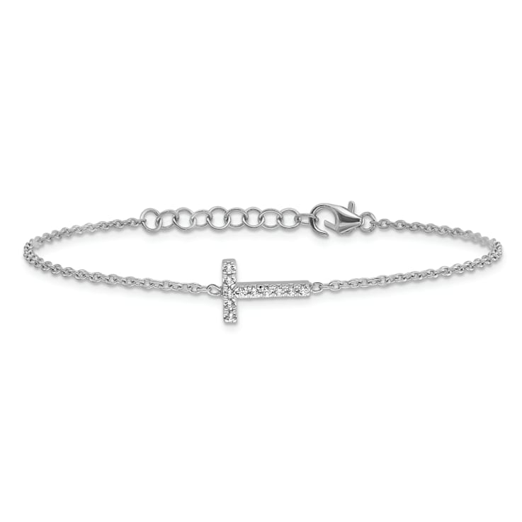 Rhodium Over 14k White Gold Diamond Sideways Letter T Bracelet