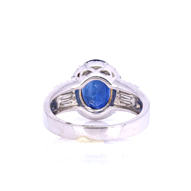 4.84 Ctw Blue Sapphire and 0.60 Ctw White Diamond Ring in 14K WG