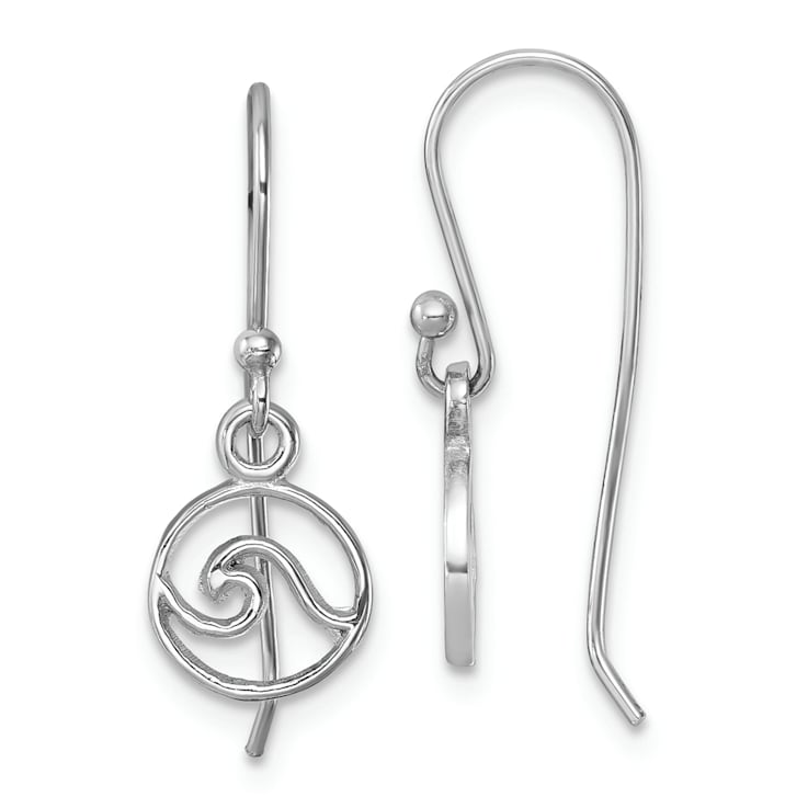 Rhodium Over Sterling Silver Polished Wave Dangle Earrings