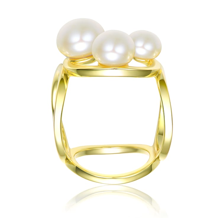 Pear Shape Pearl Cluster Ball Ring In 14K Gold Over Sterling Silver